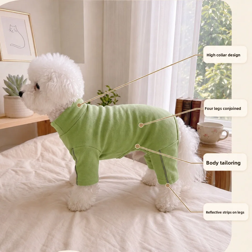 Reflective Strip Puppy Jumpsuit Leg Covered High Collar Dog Coat Home Base Clothing Warm Inner Wear Cozy Fleece Pajamas