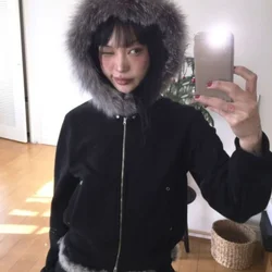 2024 Fur Patchwork Fashion Sweatshirts Vintage Grunge All Match Women's Coats Double Zippers Casual Hoodies Y2k Aesthetic Femme