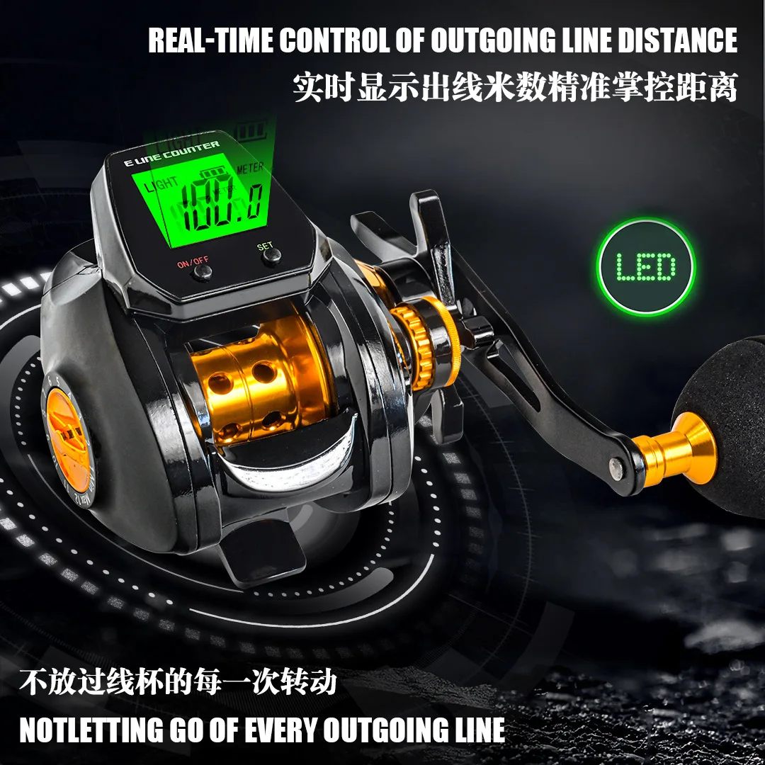 Digital Waterproof Fishing Line Reel Precise Measurement Line Electric Reel Large Screen Sea Fishing Water Droplet Reel 7.2:1 sp