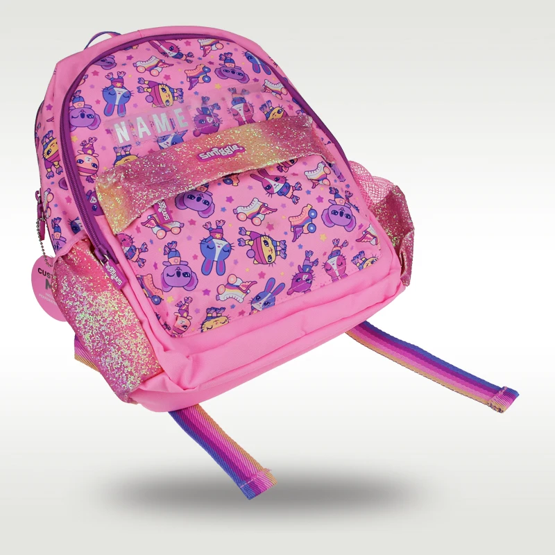 Austria Smiggle กระเป๋านักเรียนเด็กของแท้, tas anak perempuan กระต่ายสีม่วงน่ารักคุณภาพสูงอายุ3-6ปี14นิ้ว