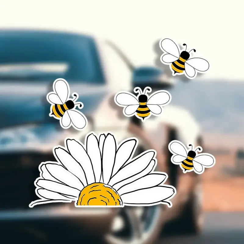 

Cute Bee & Daisy PVC Vinyl Stickers, Scratch Resistant Waterproof Decals Universal Decor for Cars Motorcycles Laptops