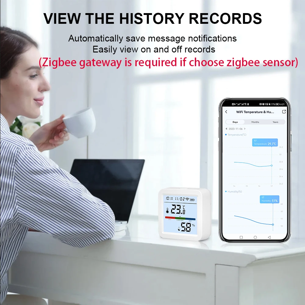 Tuya Zigbee 3.0 WiFi Temperature Humidity Sensor Smart Thermometer Hygrometer APP Remote Control Work with Yandex Alexa