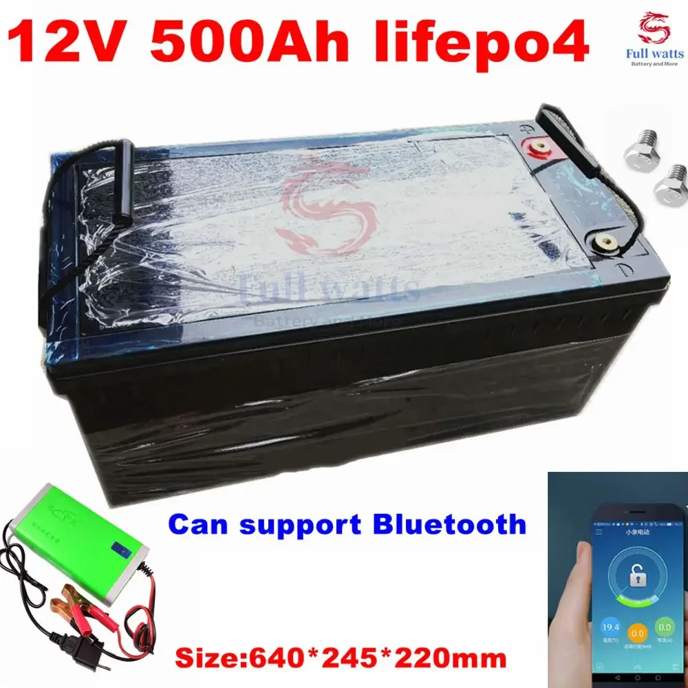 waterproof 12V 500AH Lifepo4 battery lithium bluetooth BMS APP 4S 12.8V 500Ah  +20A charger 1 or