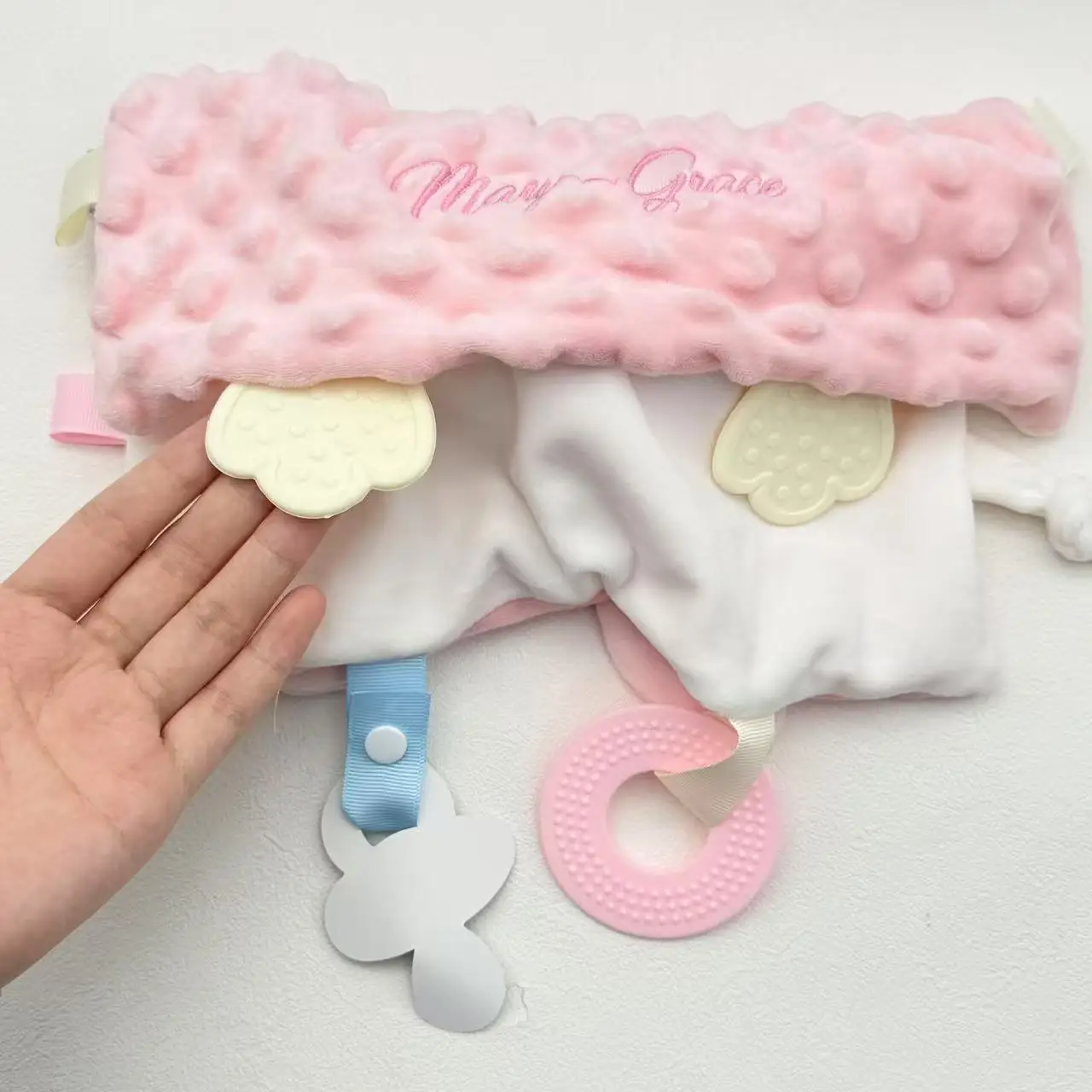 Custom Embroidered Baby Soft Toys with Soothing Pacifier Tooth Glue Personalized Gift for Infants