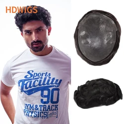 Men's Capillary Prothesis Thin Skin Wigs Toupee Vloop Full PU 0.08cm Indian Human Hair System Natural Male Toupee Hairpiece 130%
