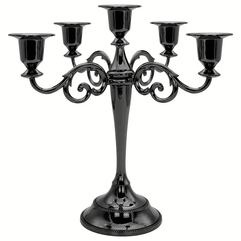 Candelabro cónico negro mate de 5 brazos, decoraciones para interiores, Decoración de cocina, velas de mesa, candelabro, Centerpi
