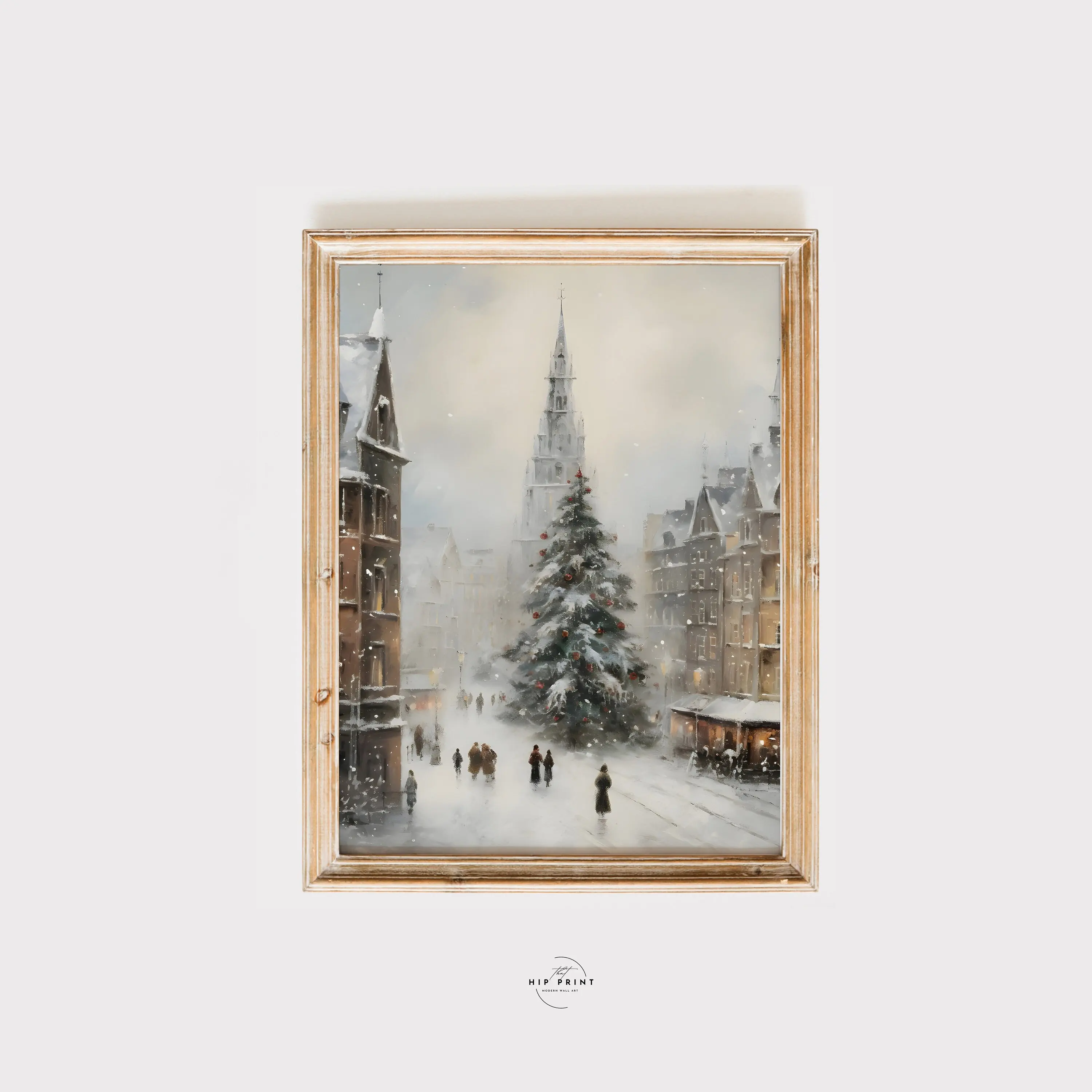 فن رسم المدينة الشتوي العتيق ، منظر طبيعي ثلجي لعيد الميلاد ، مطبوعات قماشية ، ريفي ، ريفي محايد ، ديكور الغرفة ، هدايا