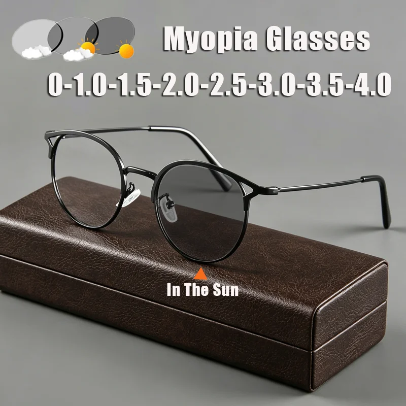

Retro Cat-Ear Photochromic Myopia Glasses Women's Luxury Brand Designer Metal Frames UV Protection Minus Diopter Eyewear