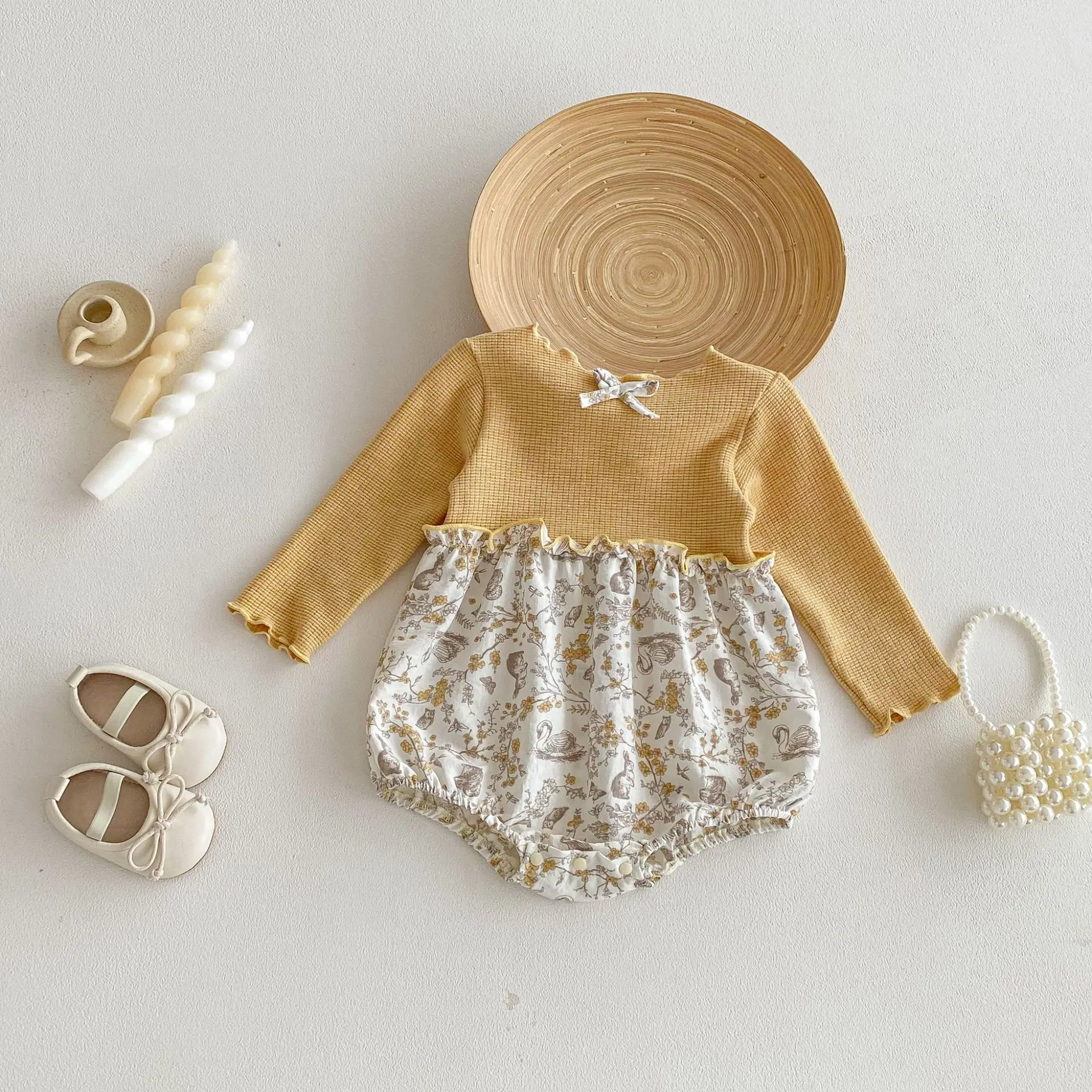 Spring Clothing for Infants, Girls, Baby Jumpsuit, Baby Long Sleeved Fart Jacket, Hundred Day One Year Old Outfit, Romper