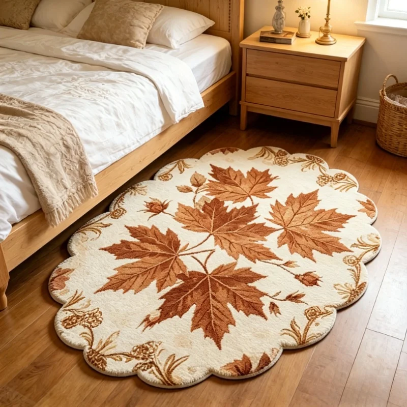 VIKAMA Retro Countryside Rug Autumn Botanical Print Non‑Slip Soft Floor Mat for Bedroom Living Room Home Decor