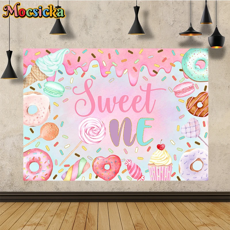 Candy Bar Shop Backdrop for Photography Ice Cream Donuts Cupcake Lollipop Sweet Baby Birthday Party Background Kids Photo Studio