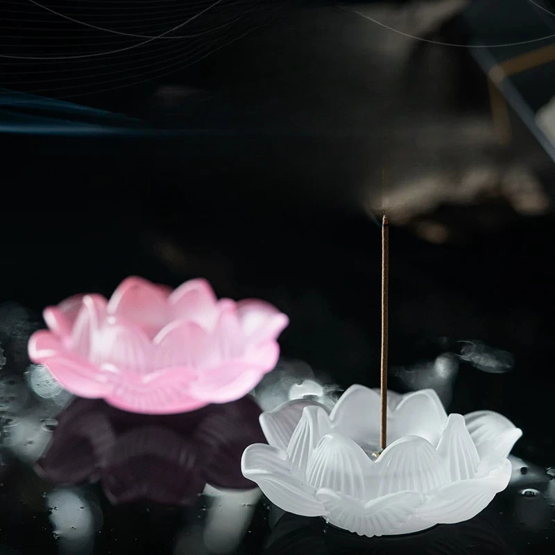 Creative Liuli Glass Lotus Incense Burner Plate, Indoor Sandalwood, Household Living Room Retro Tea Ceremony Zen Decoration, 1Pc