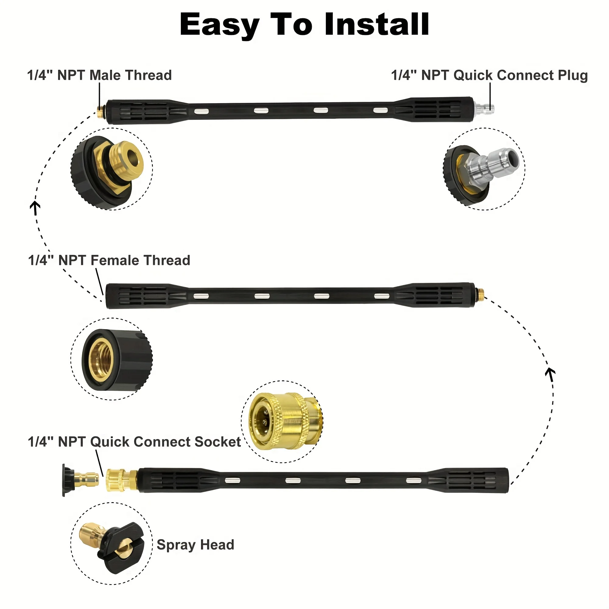 4000 PSI High-Pressure Washer Extension Wand Set with 6 Nozzle Tips 9-Piece Roof Gutter Cleaner Attachment for 1/4 Quick Connect