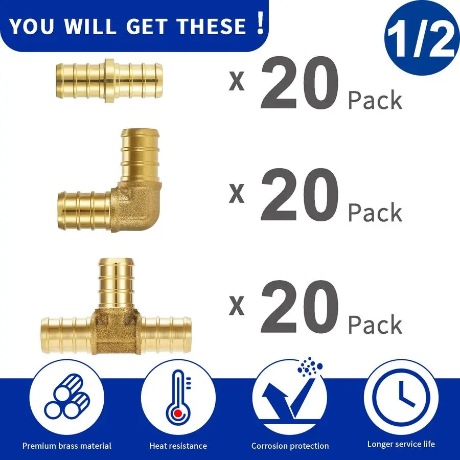 Pack Pex Fittings 1 2 Inch Assortment Lot Kit Brass Crimp Connector Brass AP1 2Coupling20Tee20 Elbow20