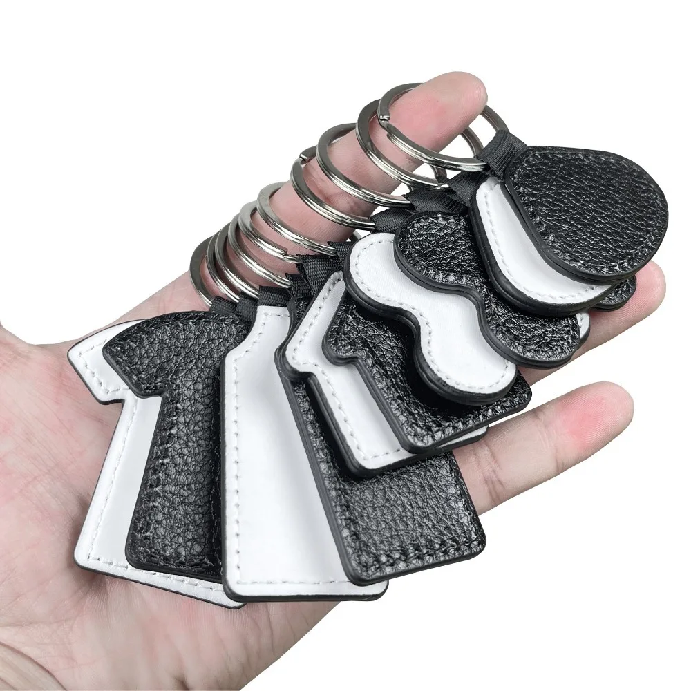 

DIY Dye Sublimation Blanks Keychain PU Leather Creative Heat Transfer Keyring Heart Pebbled Grain