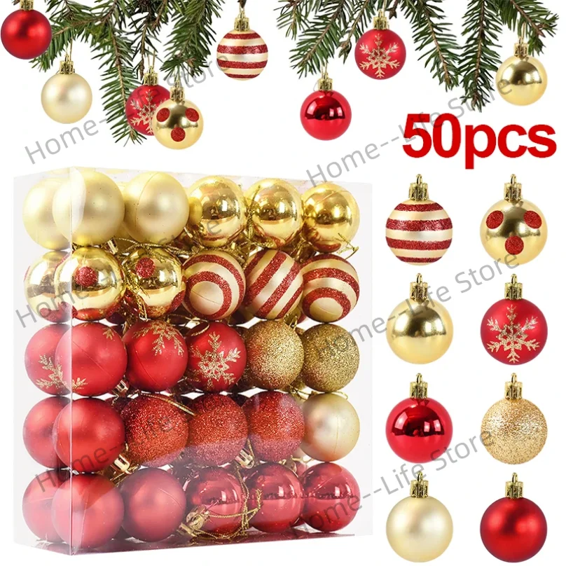 

50Pcs/box Christmas Tree Balls Ornament Red Gold Hanging Bauble Pendant 2026 Christmas Decoration for Home New Year Gifts