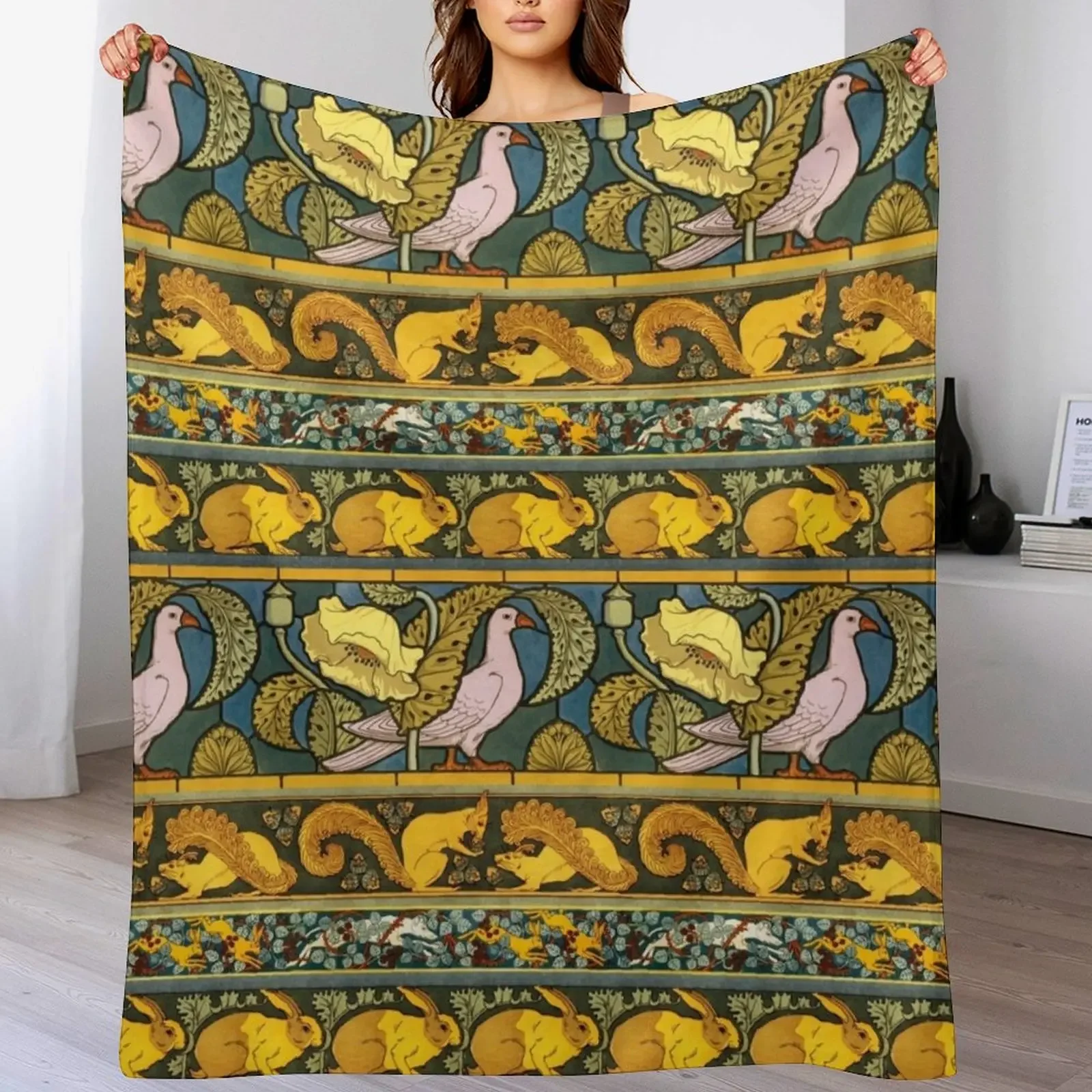Golden Animal Stripes Pattern by Maurice Pillard Verneuil Throw Blanket Lightweight Warm Blanket for Travel Camping