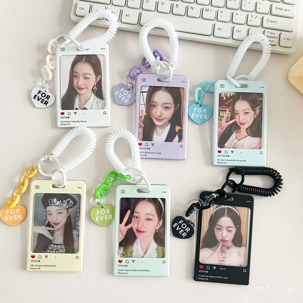 

Unique Acrylic Kpop Photocard Holder Heart ID Card Cover Idol Photos Card Cover Card Holder Key Chain Student