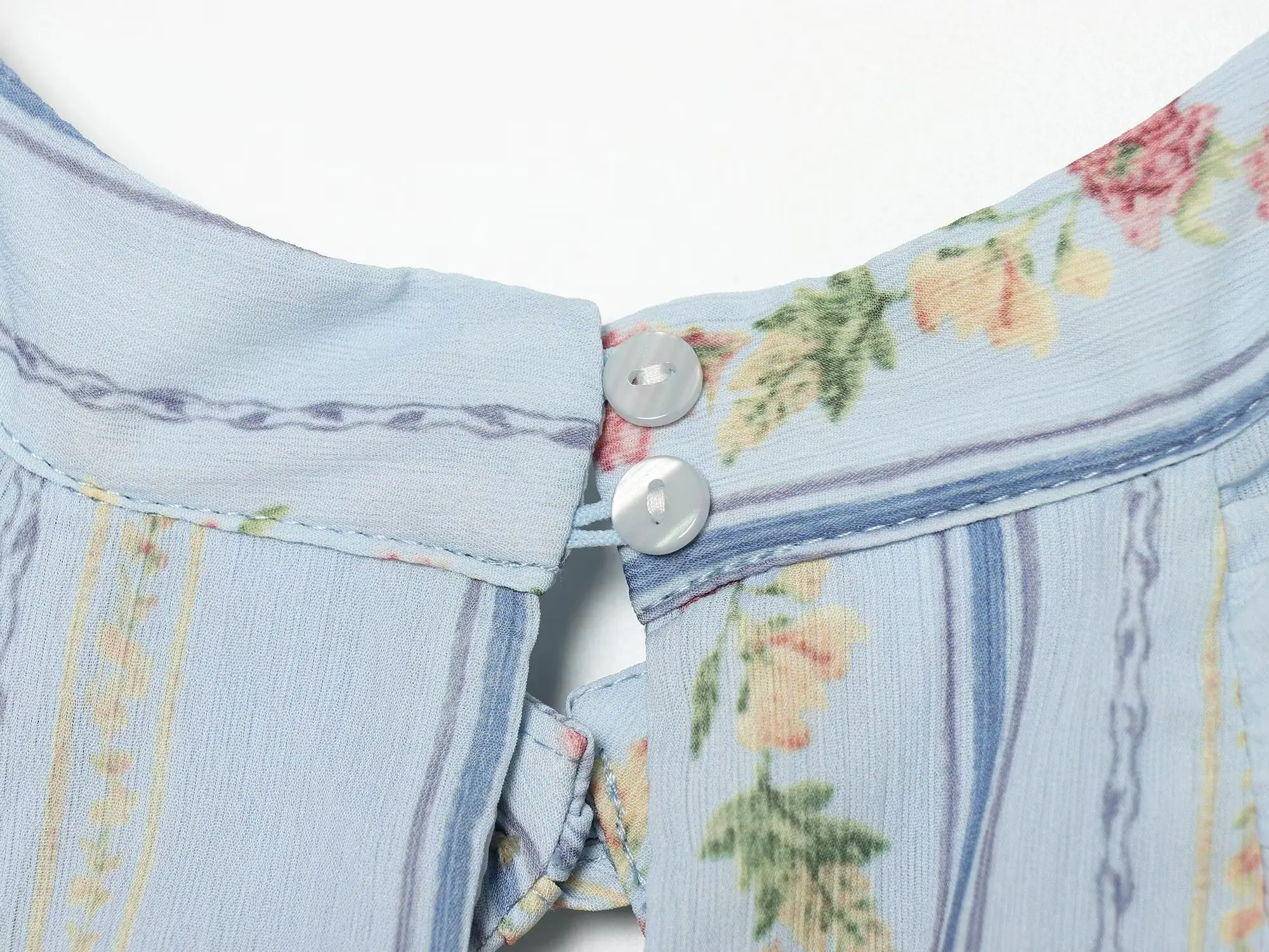 TFMLN Damen Blumenmuster Gestreiftes Neckholder-Kleid mit Rüschenbesatz, Schlüssellochausschnitt, Vordere Bindung, Ärmellos, Vintage Mini-Kleid, Strand- und Urlaubsoutfit, Sommer – Detail 10