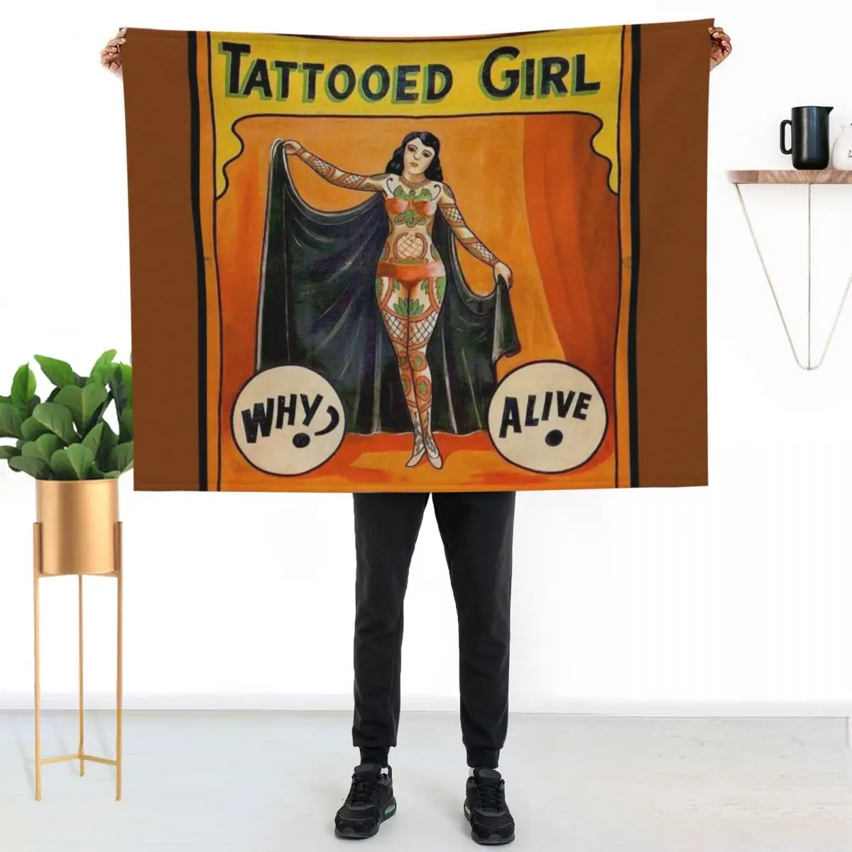 

TATTOOED GIRL : Vintage Circus Sideshow Advertising Print Throw Blanket Lightweight Cozy Blanket for Bed Sofa