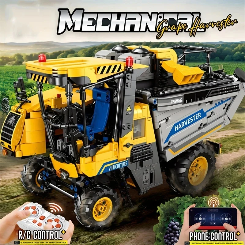 2208PCS Grape Harvester Building Blocks Remote Control Farm Engineering Vehicle RC Car Model Electronic Bricks Toys Kids Gifts