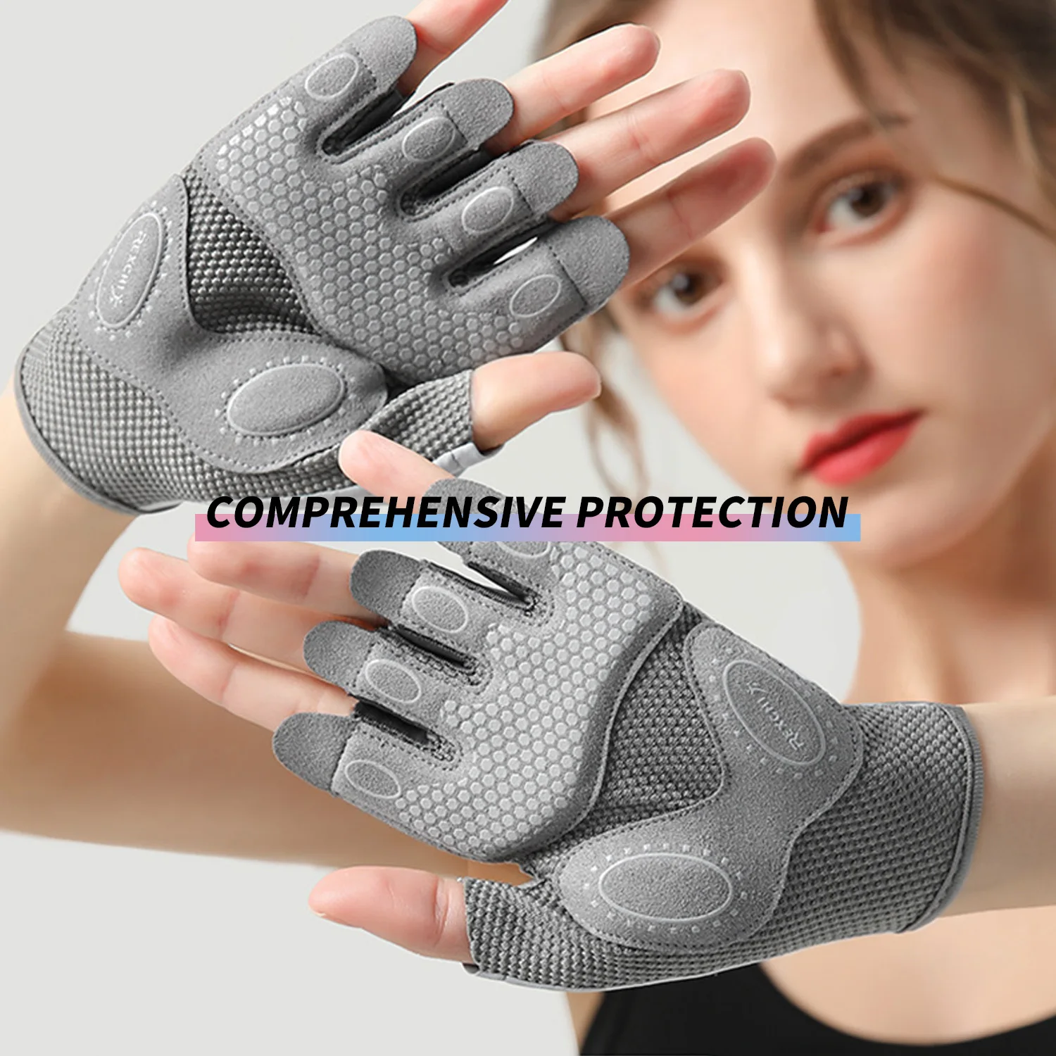 Women\'s yoga gym sports gloves, anti slip and shock-absorbing half finger gloves, wear-resistant and breathable,  cycling