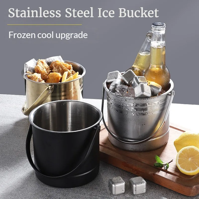 

Stainless Steel Ice Bucket Portable Ice Cube Storage Holder Champagne Beer Buckets with Ice Tong for Bar Summer Parties