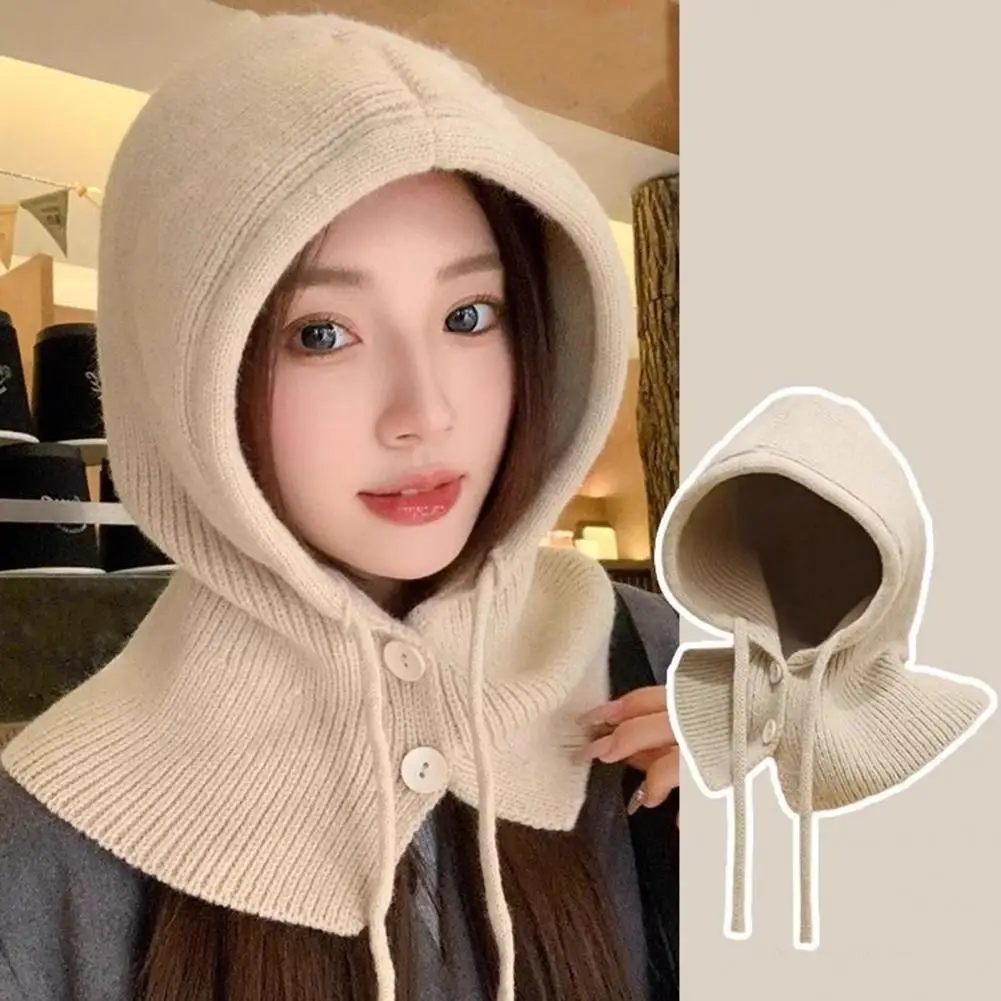 

Women Knitted Hat Balaclava Winter Thicken Warm Ladies Windproof Earflaps Scarf Hat Casual Plush Caps