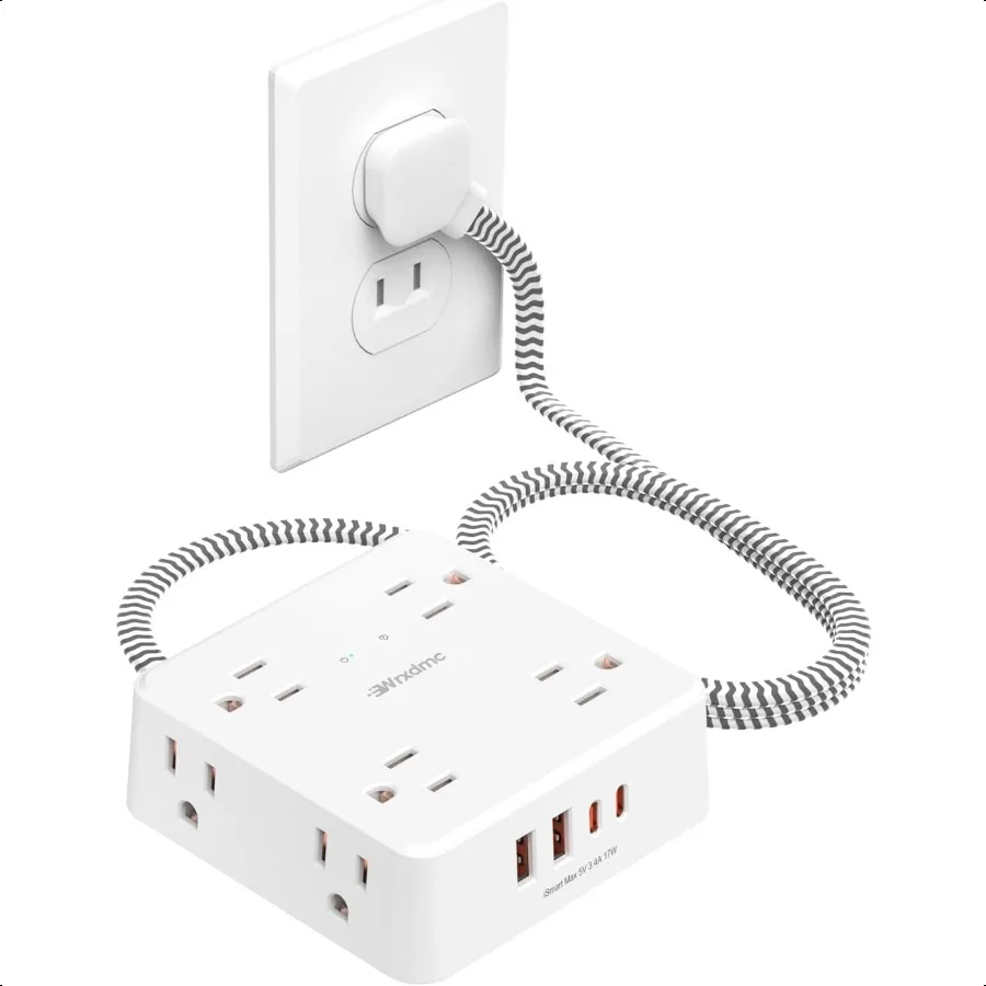 

2 Prong Power Strip WRXDMC 2 Prong to 3 Prong Outlet Adapter 1400J Two Prong Surge Protector 5ft Braided Extension Cord with Th