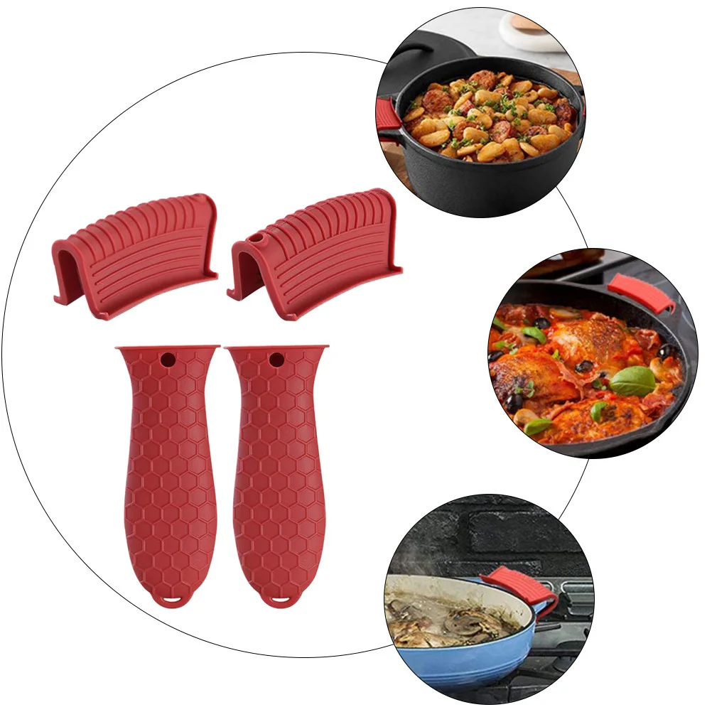 

4pcs Silicone Pot Handle Covers Heat Resistant Anti-Scald Non-Slip Protector For Wok Oven Gloves Kitchen Utensil