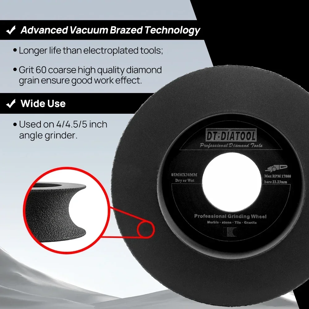 DT-DIATOOL Dia 85mm 1/2Pcs Diamond Grinding Wheel for Marble Granite Chamfering for Grinding Quartz and Ceramic Stone Grinder