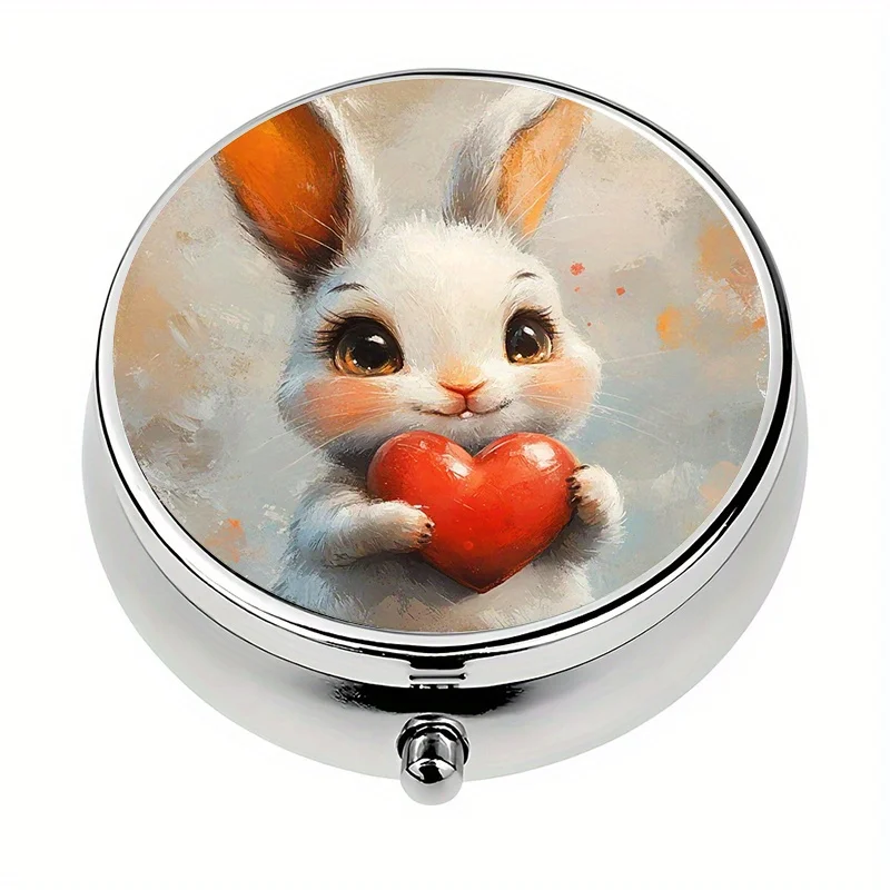 1-piece pill box, with 3 compartments, cute rabbit heart-themed mini pill box, medicine storage box, portable pill box, suitable for purse or wallet