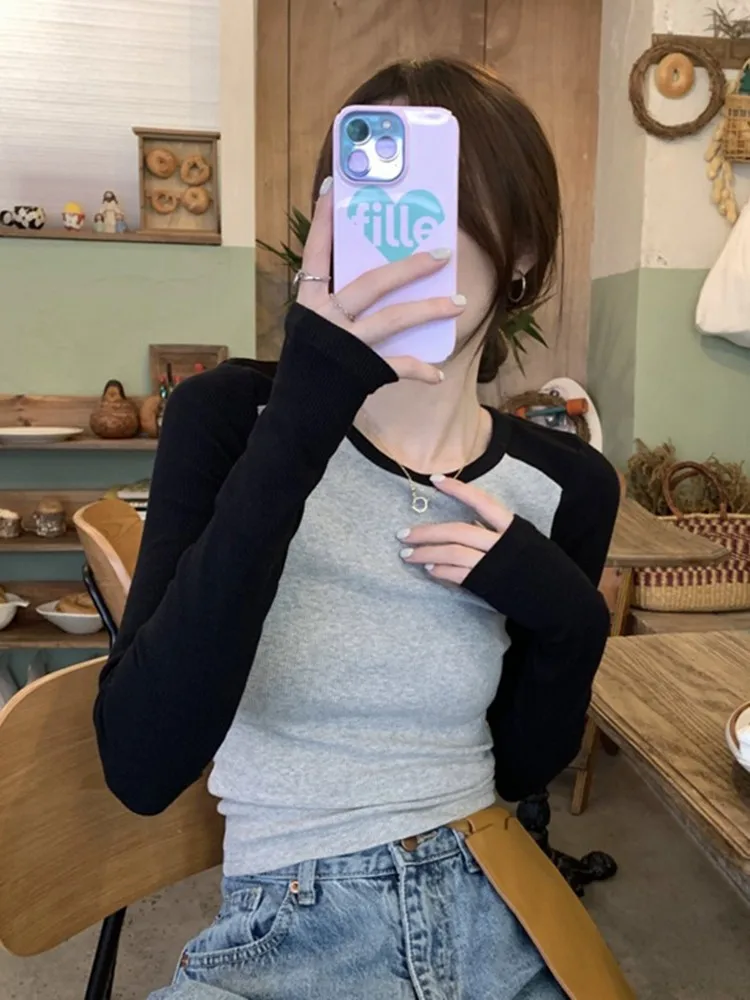 

Женская облегающая футболка с длинным рукавом, модная базовая одежда, верхняя одежда в корейском стиле для девушек, стильная и дерзкая.