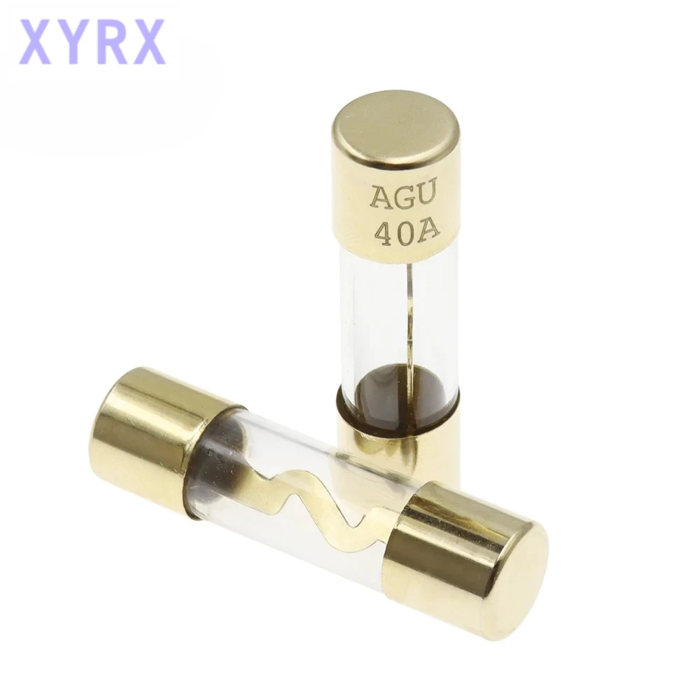 5PCS 10*38MM Gold Plated Glass AGU Fuse Fuses Pack Car Audio Amp Amplifier 10A 15A 20A 25A 30A 40A 50A 60A 70A 80A 100A Car Fuse