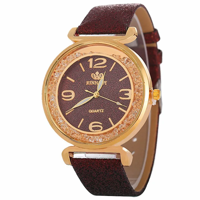 Fashion Watch Korean Version Dusting Gold Powder Watch Pu Leather Strap Wristwatch Elegant Women Clock Gift Relojes De Mujer