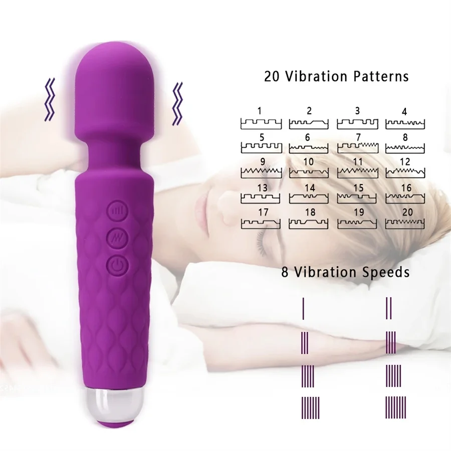 Vara vibratória av de 20 frequências, massageador de ponto g, estimulador de clitóris, varinha mágica, brinquedos sexuais para mulheres