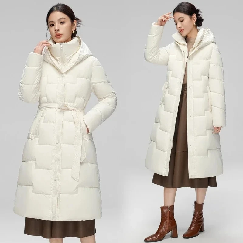 Chaqueta acolchada de algodón de longitud media para mujer, abrigo de algodón grueso y cálido, Parkas holgadas coreanas con capucha, invierno, 2025