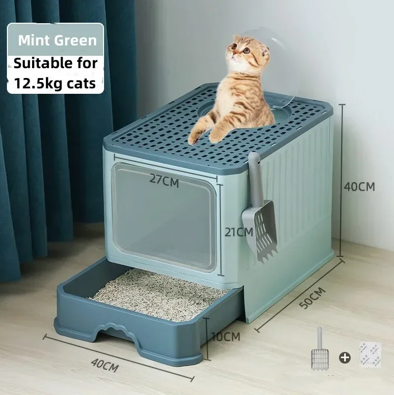 Cat Litter Box Large Foldable Front Entry Top Exit Litter Box with Lid for Cats