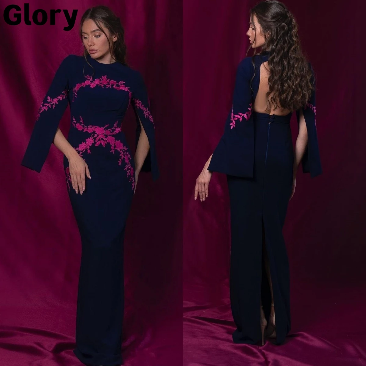 

Embroidery Cap Sleeves Prom Dresses 2023 Backless Split Floor-length Customizable Women's Evening Dresses Formal Party Gown