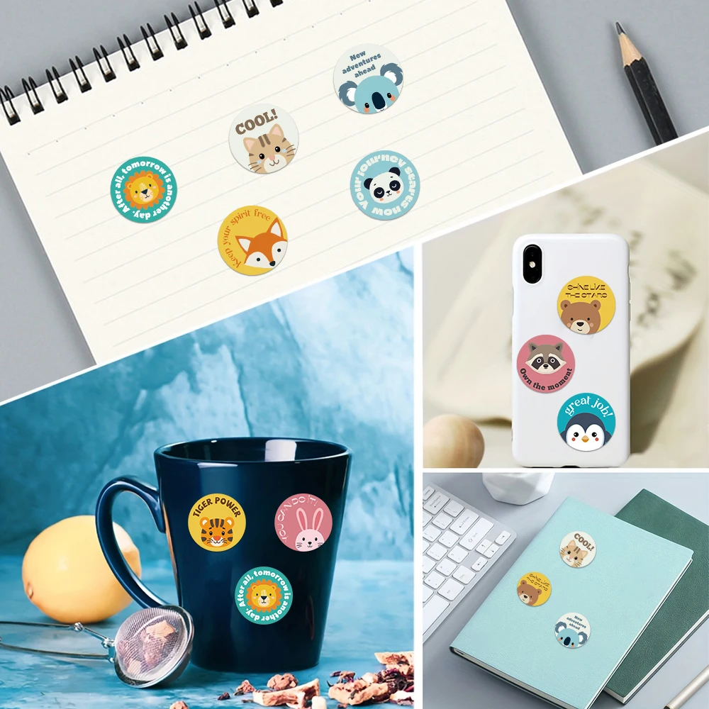 500PCS Fun Cartoon Rewards Inspirational Colorful Animals Round Roll Stickers Books Water Cups Phone Cases Envelopes Invitation