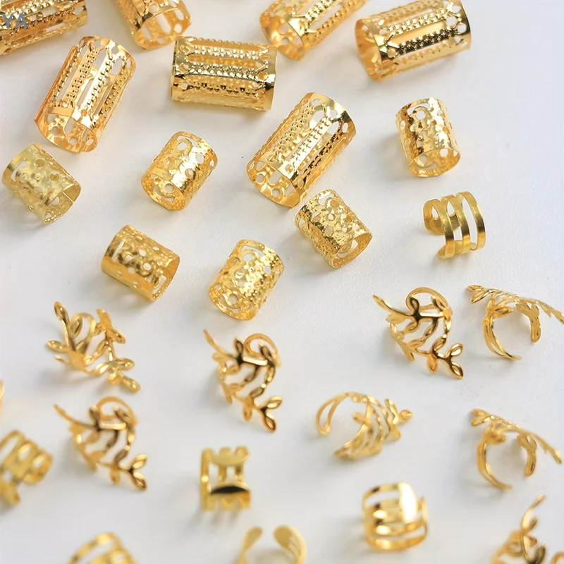 [Y]40PCS Vintage Gold Silver Hollow Hair Rings Iron Hair Cuff Hair Pins Loop Decor Hair Accessories Lock Hair Jewelry For Braid