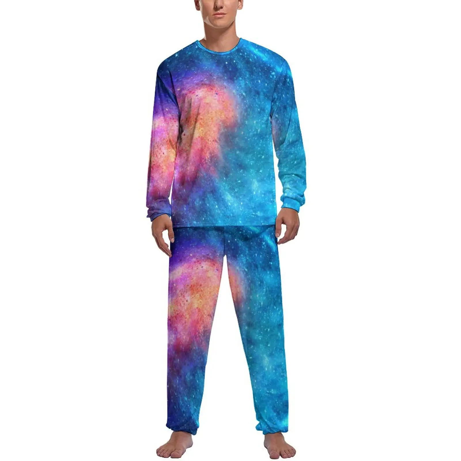 

Galaxy Print Pajamas Space With Stars Man Long Sleeve Soft Pajama Sets Two Piece Aesthetic Autumn Custom Nightwear Birthday Gift