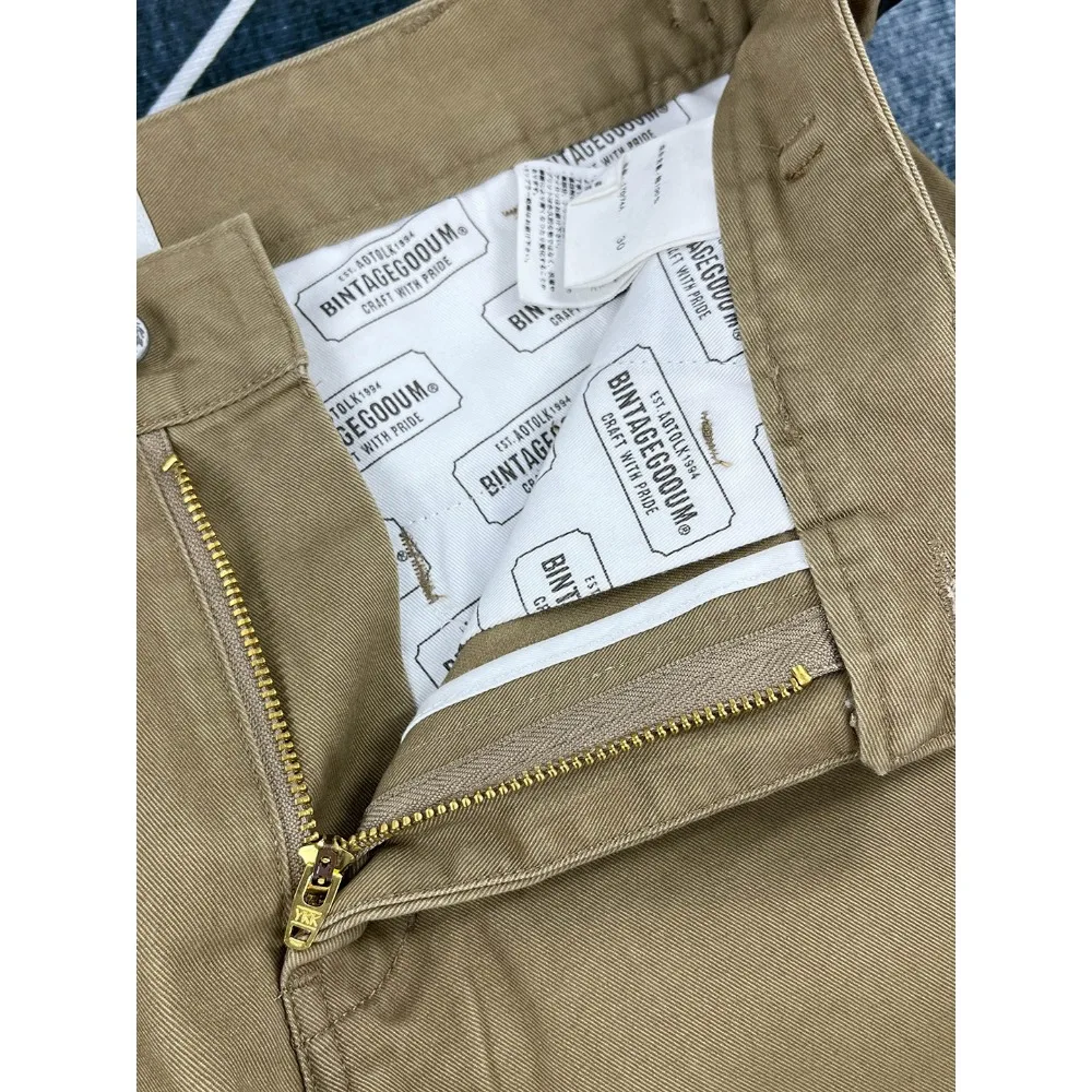 남성용 100% 면 캐주얼 바지, 가을용 두꺼운 미국 레트로 스트레이트 바지