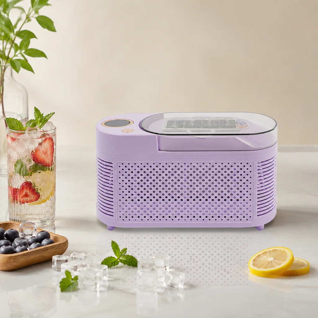 Mini Portable Electric Ice Maker, 12V & AC Dual Power, 8 Square Ice Cubes Ready in 10-15 Mins, Semiconductor Technology, Energy Saving 120W, Low Noise 60dB, Creamy White Color, US Plug, for Home Office Car RV Travel Outdoor