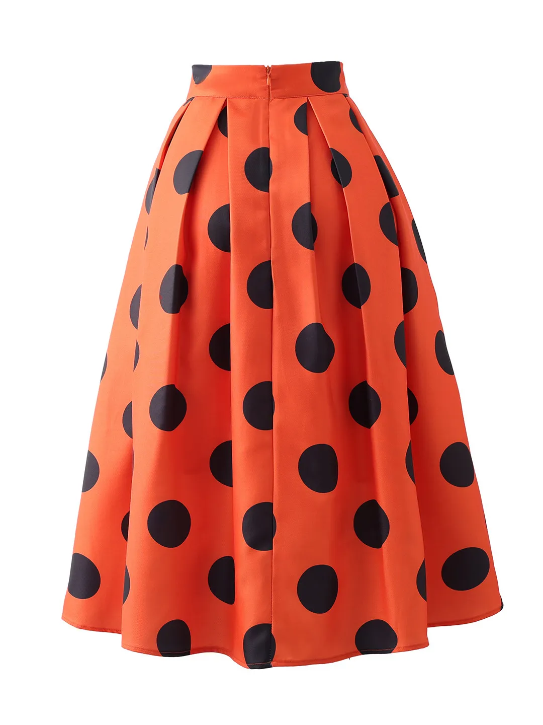 High Quality Orange Vintage Polka Dot High Waist Women Mid-length Skirt All-match New Autumn Elegant Hepburn Pleated Skirts
