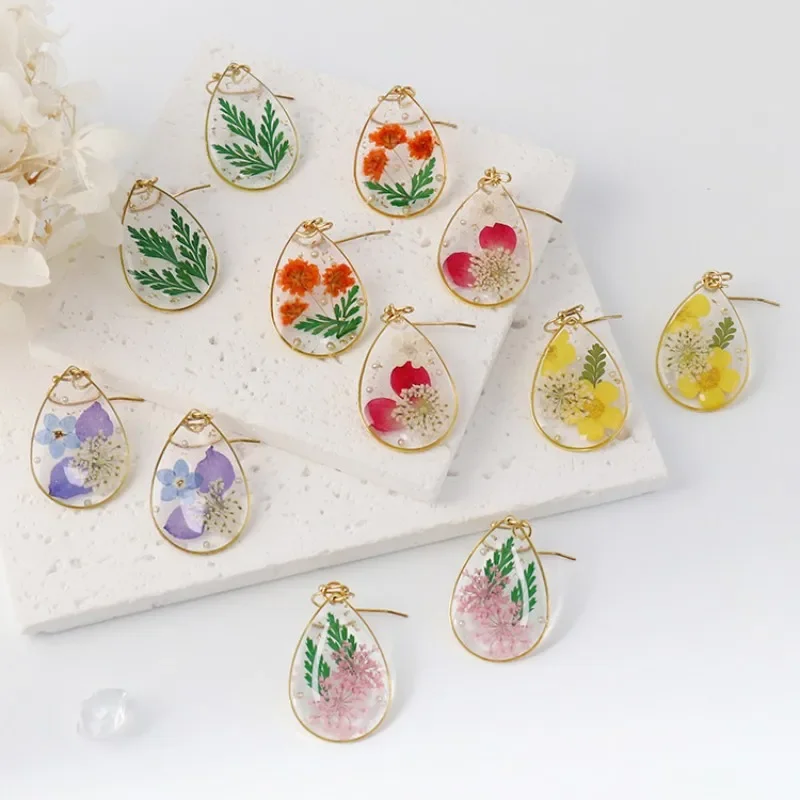 

Красочные серьги-капли с настоящими цветами, ручная работа, серьги с прессованными цветами из эпоксидной смолы, серия с натуральными цветами, элегантные серьги, оптовая продажа