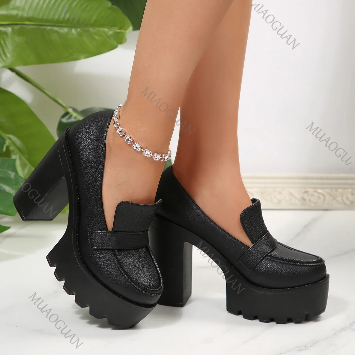 

11.5cm Ultra High Heels Woman Loafers Shoes 4.5CM Platform Slip on Women Casual Pumps Solid Leather Classic Loafers Woman Shoes