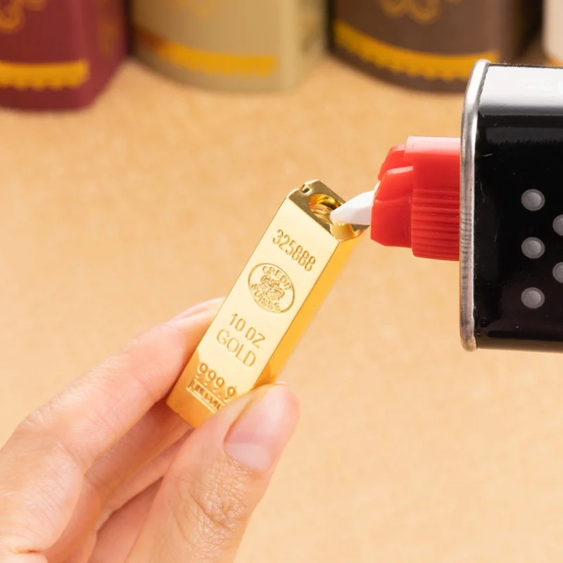 New Gold Bar Shape Match Lighter Keychain Waterproof/Windproof Open Fire Smoke Coal Oil Cigarette Lighters & Smoking Accessories