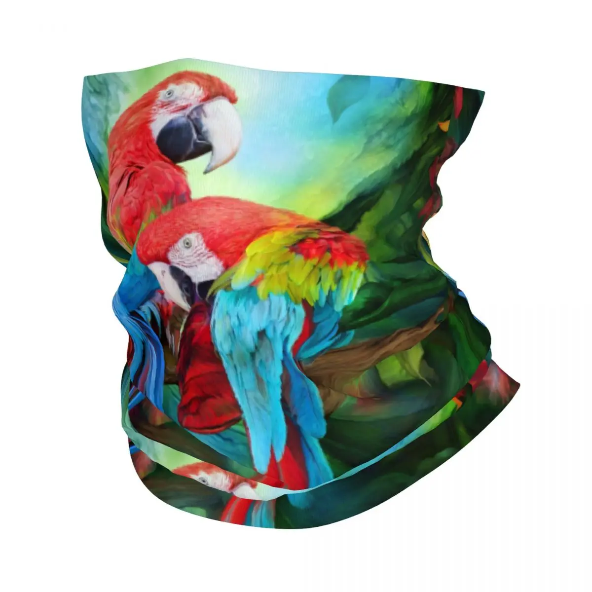 Tropic Spirits Macaw Parrot Couple Bird Bandana Neck Warmer Women Men Winter Ski Hiking Scarf Gaiter Tropical Plant Face Cover