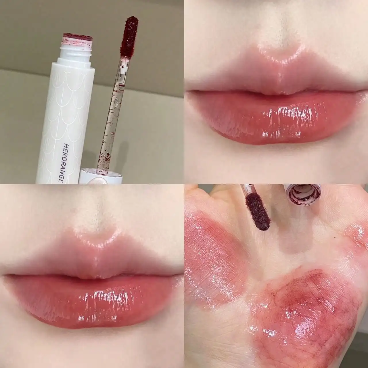 Herorange Water-Glossy Mirror Lip Glaze, Creates Moist and Plump Lips, Is Long-Lasting, Nude Colors Enhance Complexion, Ideal for Daily Use, Travel, and as a Holiday Gift